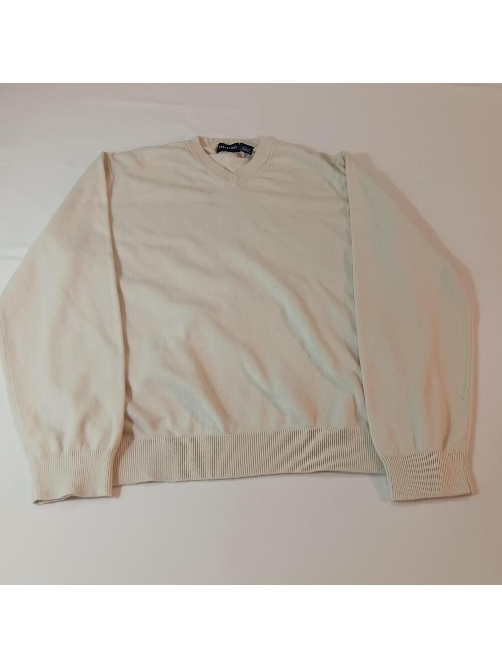 Structure RN84964 V-Neck Men's Beige Cotton Sweatshirt Long Sleeve Large